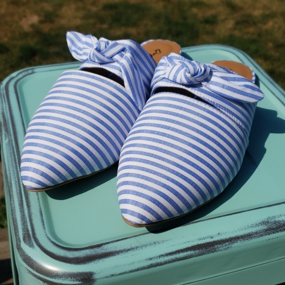 Blue/ White Striped Mules